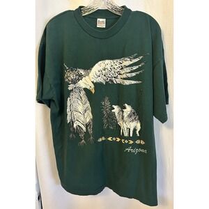 VTG 90s Arizona Howling Wolves And Eagle XL Green T Shirt